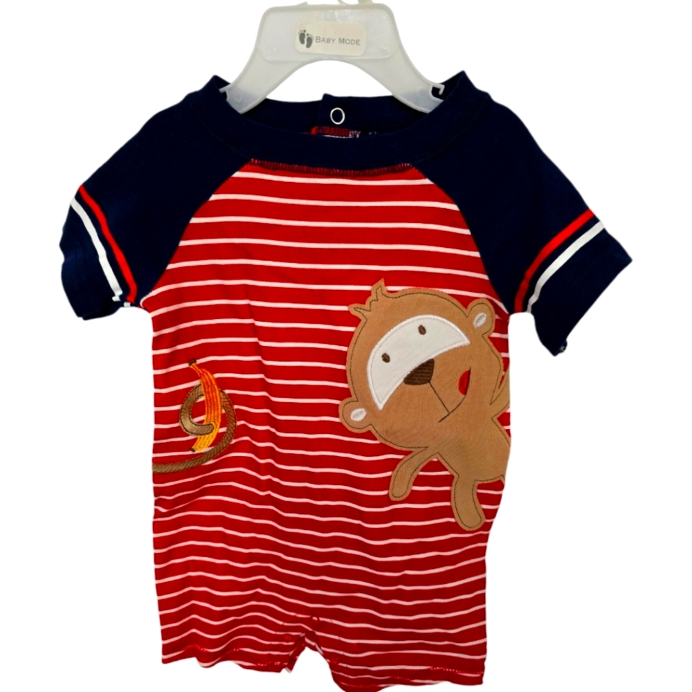 NWT Baby Mode Unisex Stripped Monkey Romper Size 12M